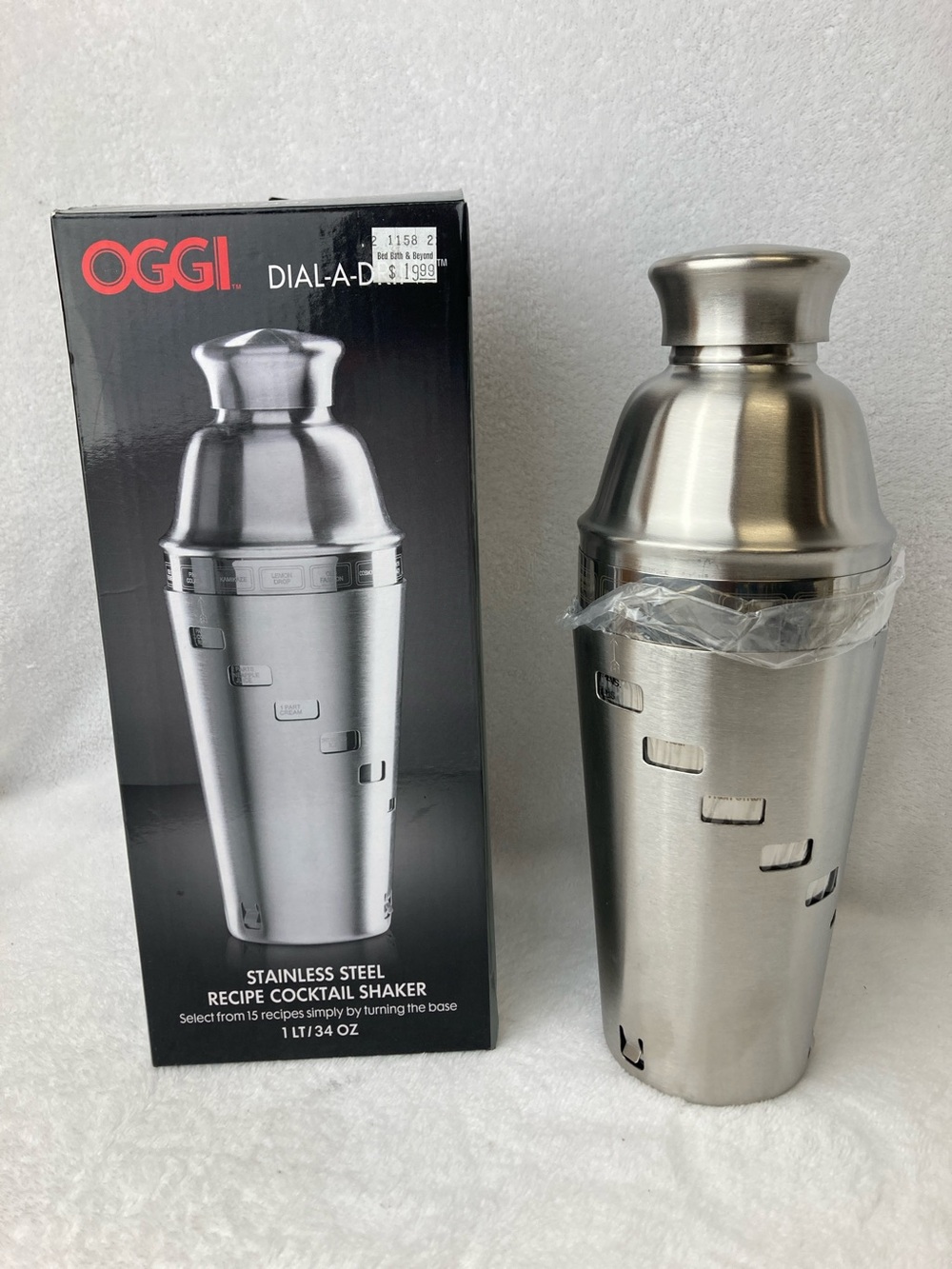 OGGI Stainless Steel Dial-A-Drink 15 Recipe Cocktail Shaker NIB 34 oz.